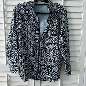 Black and white cotton full zip lightweight jacket